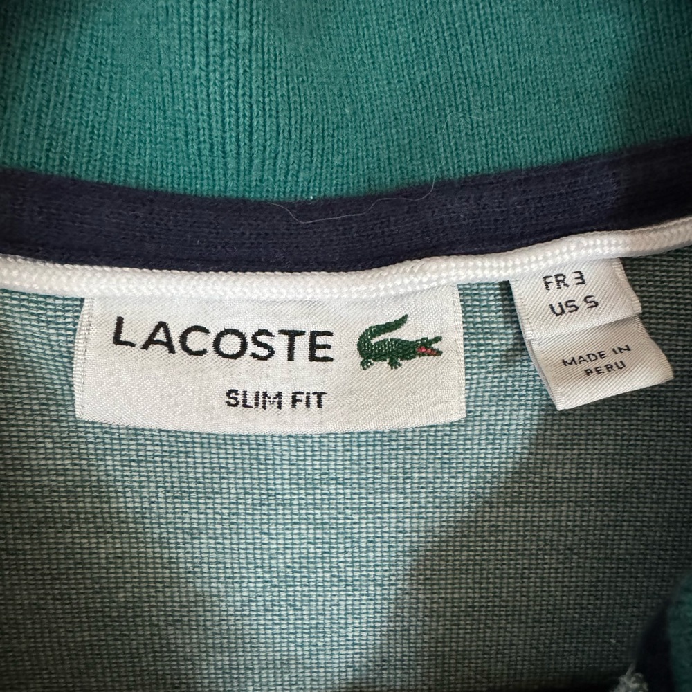 Lacoste Slim Fit Polo Shirt Green Striped Sleeve Size Small - Picture 4 of 6